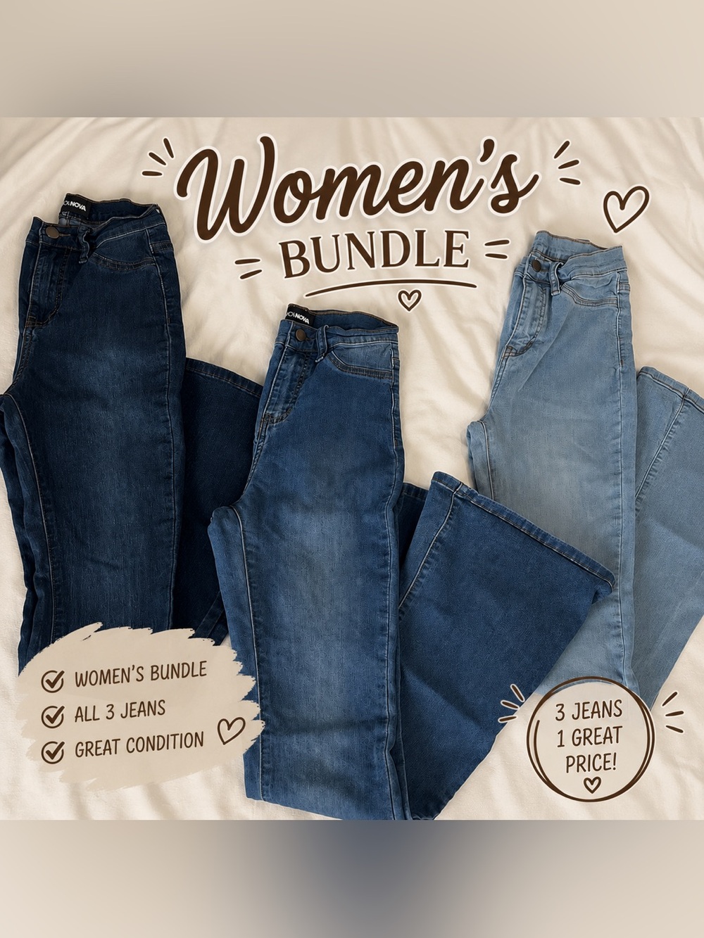 Women’s High-Rise Skinny Jeans – Light & Dark Blue (3-Pack)
